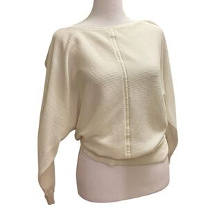 White + Warren Cotton Sweater Boatneck Dolman Cuffed Waist Cream Medium Luxury